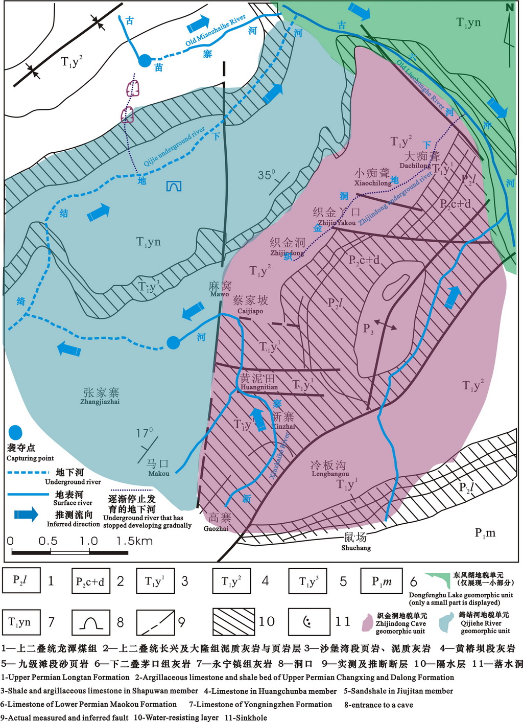 2014-05-05织金洞区域河流变迁示意图-（5）绮结河袭夺新寨阶段