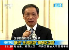 国家旅游局局长李金早在人民大会堂两会“部长通道”接受记者采访